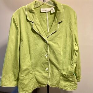 14 16 Susan Bristol Spring Green Waffle Weave Cotton Blend Jacket Piping Pockets